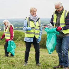 litter picking on a hill