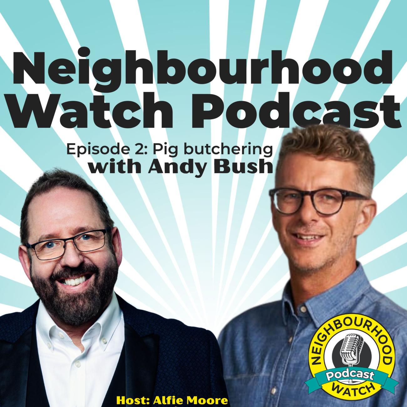 Image shows Alfie Moore and Andy Bush. Alfie has a dark hair, beard and glasses and wears a suit. Andy has short light brown hair and glasses and wears a blue shirt. 